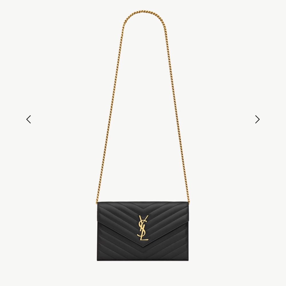 Yves Saint Laurent Black Chevron Crossbody with Gold Chain